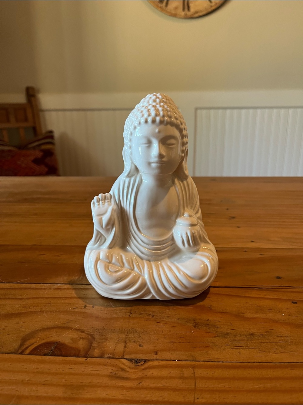 Vintage White Ceramic Seated Buddha Statue Pot/Container